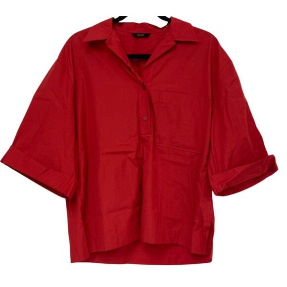 Massimo Dutti Womens Polo Shirt XS Red Relaxed Loose Fit 3/4 Sleeve 5195/557 NWT - Picture 2 of 15
